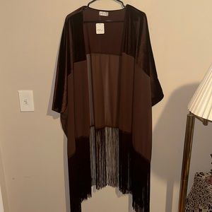 Free People Fringe Velvet Burnout Kimono Shawl